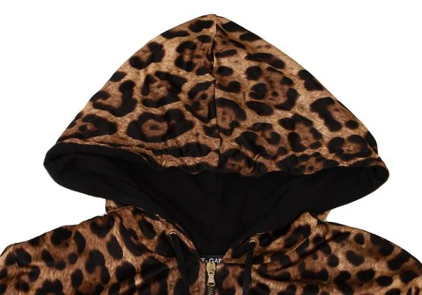 ドルチェ&ガッバーナDOLCE&GABBANA コットンレオパードジップアップフーディー 茶黒ゴールド40 K-145371_005
