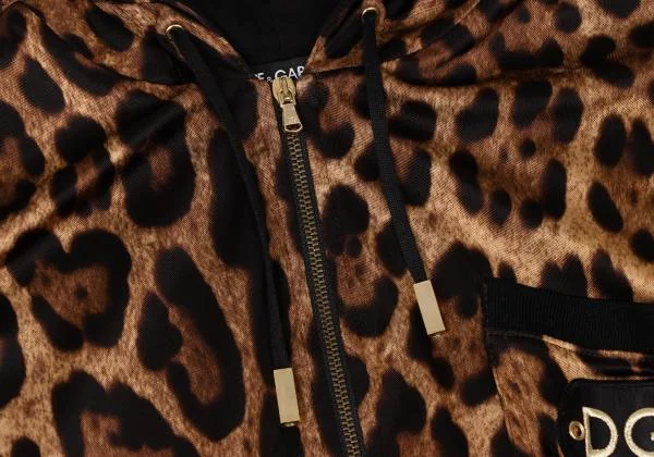 ドルチェ&ガッバーナDOLCE&GABBANA コットンレオパードジップアップフーディー 茶黒ゴールド40 K-145371_006