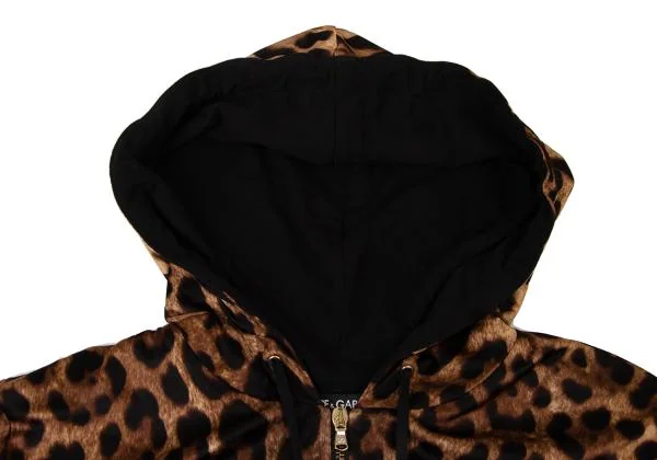 ドルチェ&ガッバーナDOLCE&GABBANA コットンレオパードジップアップフーディー 茶黒ゴールド40 K-145371_008