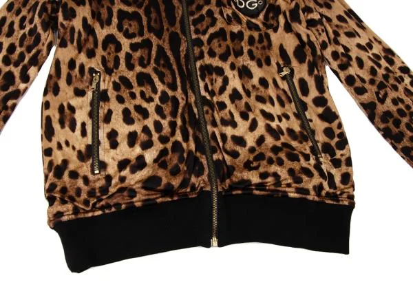 ドルチェ&ガッバーナDOLCE&GABBANA コットンレオパードジップアップフーディー 茶黒ゴールド40 K-145371_011