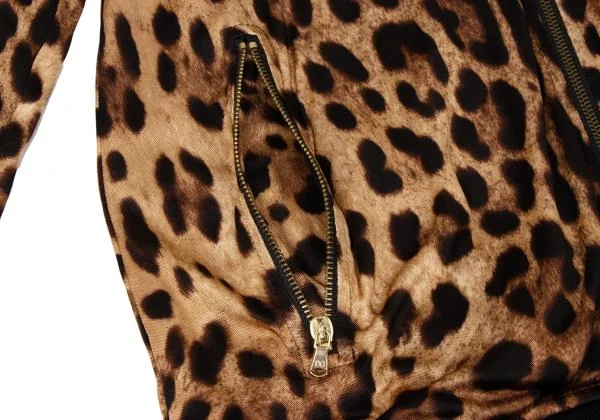 ドルチェ&ガッバーナDOLCE&GABBANA コットンレオパードジップアップフーディー 茶黒ゴールド40 K-145371_012