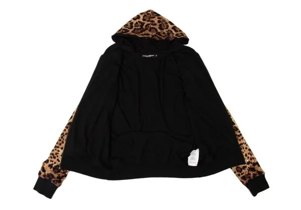 ドルチェ&ガッバーナDOLCE&GABBANA コットンレオパードジップアップフーディー 茶黒ゴールド40 K-145371_013