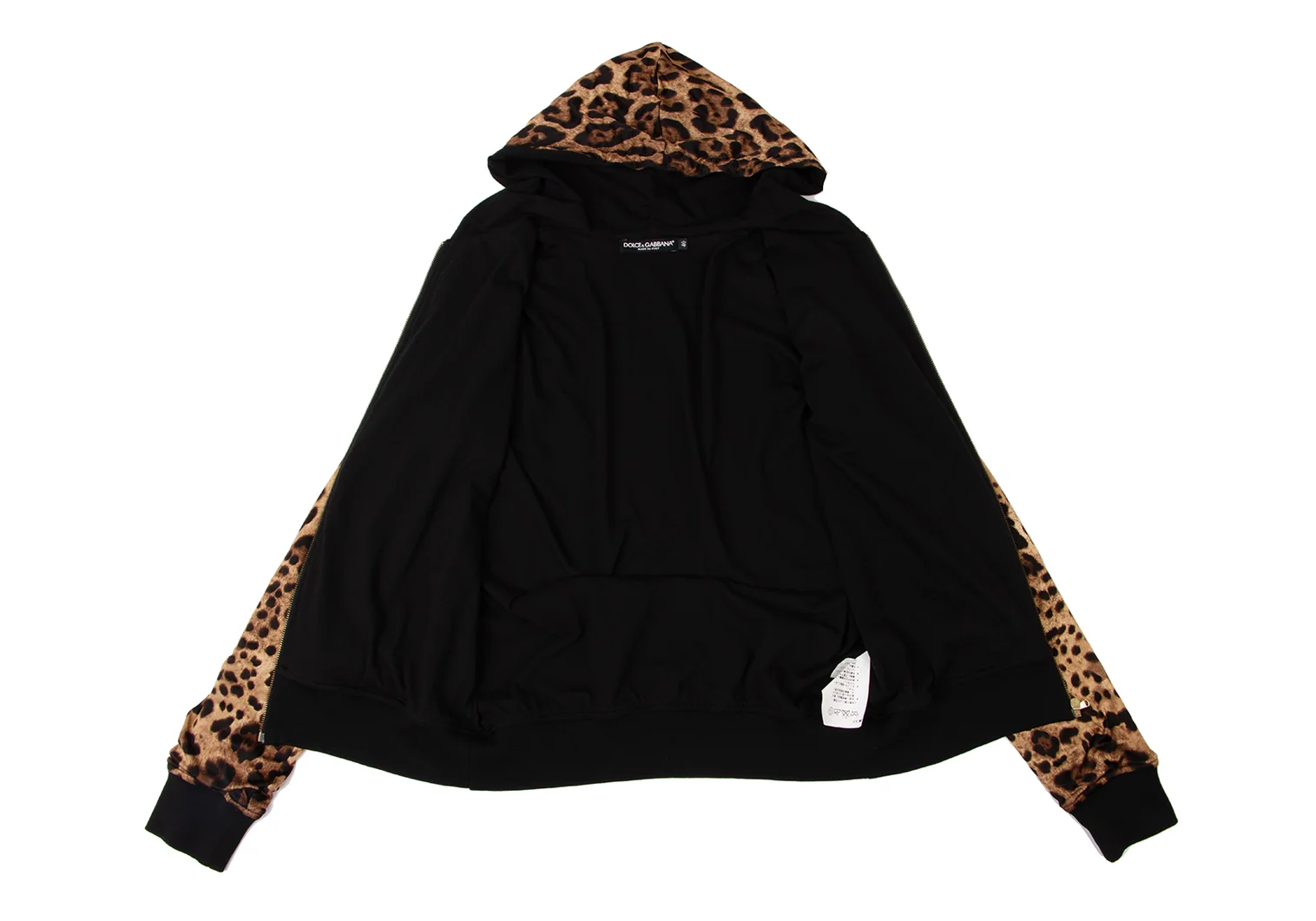 DOLCE&GABBANA Cotton Leopard Zip-up Hoodie Brown 40 | PLAYFUL