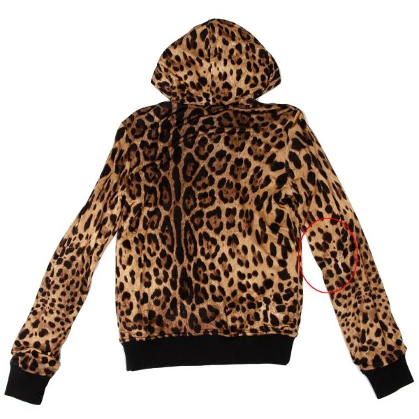 ドルチェ&ガッバーナDOLCE&GABBANA コットンレオパードジップアップフーディー 茶黒ゴールド40 K-145371_014