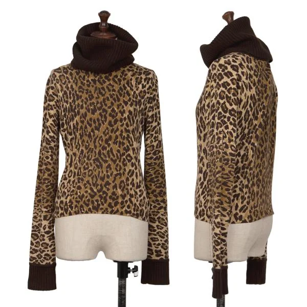ドルチェ&ガッバーナDOLCE&GABBANA カシミヤレオパードタートルネックニット 茶ベージュ40 K-145372_001