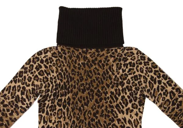 ドルチェ&ガッバーナDOLCE&GABBANA カシミヤレオパードタートルネックニット 茶ベージュ40 K-145372_003