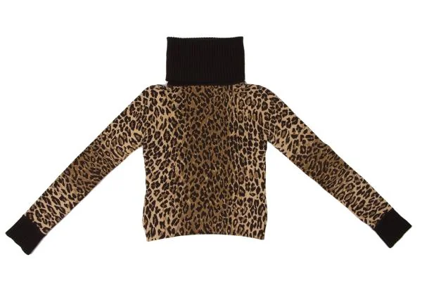 ドルチェ&ガッバーナDOLCE&GABBANA カシミヤレオパードタートルネックニット 茶ベージュ40 K-145372_012
