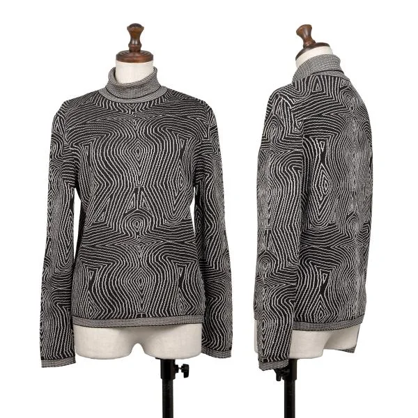 ジャンニヴェルサーチGIANNI VERSACE ジャガードタートルネックニット 黒白M位 K-145405_001