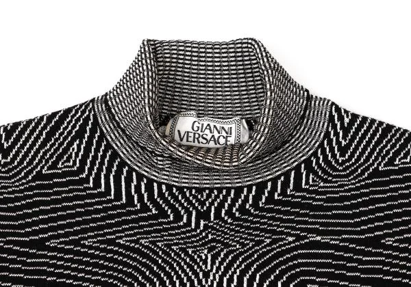 ジャンニヴェルサーチGIANNI VERSACE ジャガードタートルネックニット 黒白M位 K-145405_003