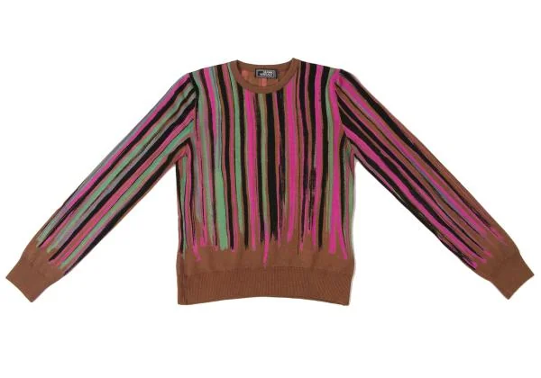 ジャンニヴェルサーチGIANNI VERSACE 滲みストライププリントニットセーター 茶ピンク緑40 K-145410_002