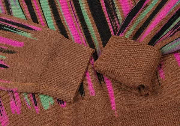 ジャンニヴェルサーチGIANNI VERSACE 滲みストライププリントニットセーター 茶ピンク緑40 K-145410_005