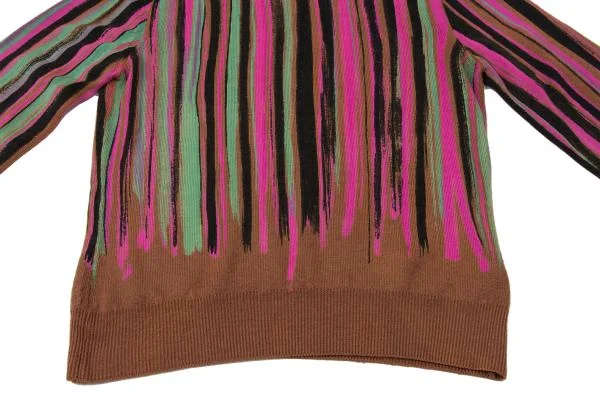 ジャンニヴェルサーチGIANNI VERSACE 滲みストライププリントニットセーター 茶ピンク緑40 K-145410_006