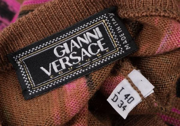 ジャンニヴェルサーチGIANNI VERSACE 滲みストライププリントニットセーター 茶ピンク緑40 K-145410_011