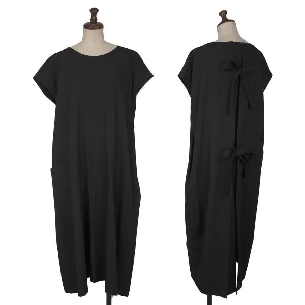 Y's Wool Gaba Back Ribbon Design Dress Black 2 K-145428_001