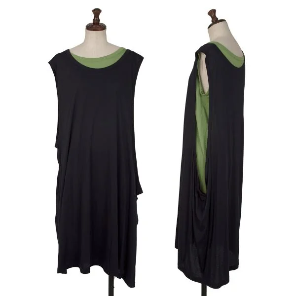 Y's Cotton Rayon Bicolor Layered Sleeveless Dress Black 2 K-145434_001