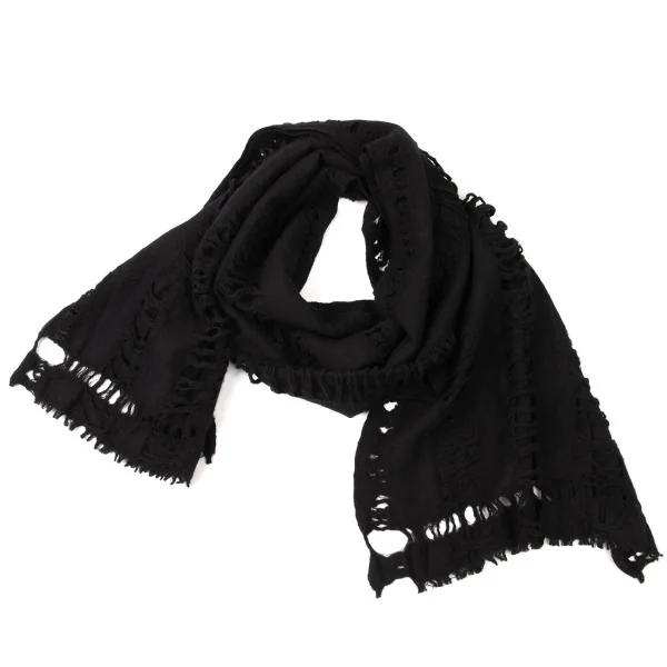 Yohji Yamamoto POUR HOMME Distressed Wool Stole Black  K-145471_001