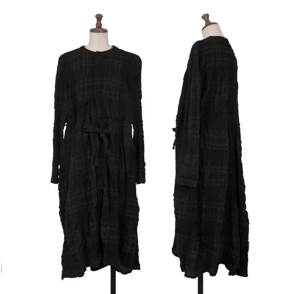 Y's Wool Checker Weave Design Shirt Dress Black 1 K-145482_001