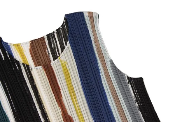 プリーツプリーズPLEATS PLEASE Leaf Vein マルチストライプノースリーブワンピース マルチ3 K-145495_005