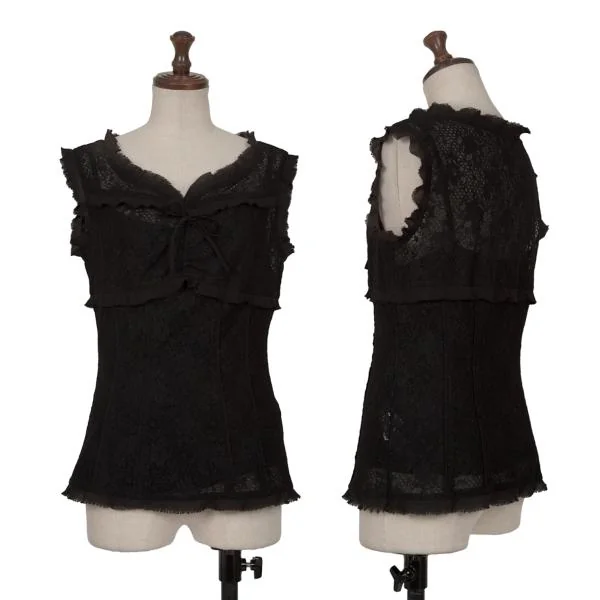 INGEBORG Nylon Switching Design Lace Sleeveless Top Black M K-145503_001