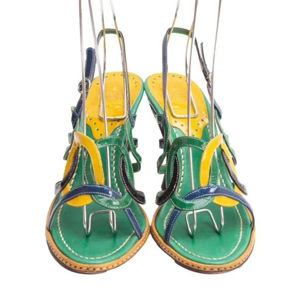 ヴィヴィアンウエストウッドVivienne Westwood エナメルレザーヒールサンダル 緑黄紺36.5(23.5位) K-145532_002
