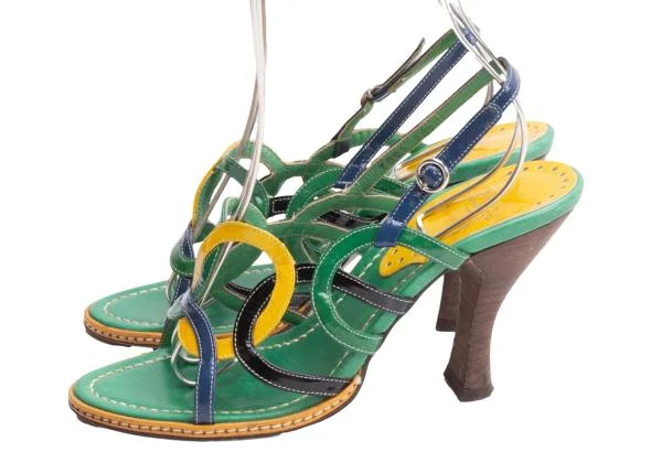 ヴィヴィアンウエストウッドVivienne Westwood エナメルレザーヒールサンダル 緑黄紺36.5(23.5位) K-145532_004