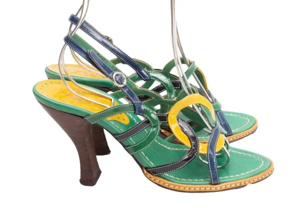 ヴィヴィアンウエストウッドVivienne Westwood エナメルレザーヒールサンダル 緑黄紺36.5(23.5位) K-145532_008