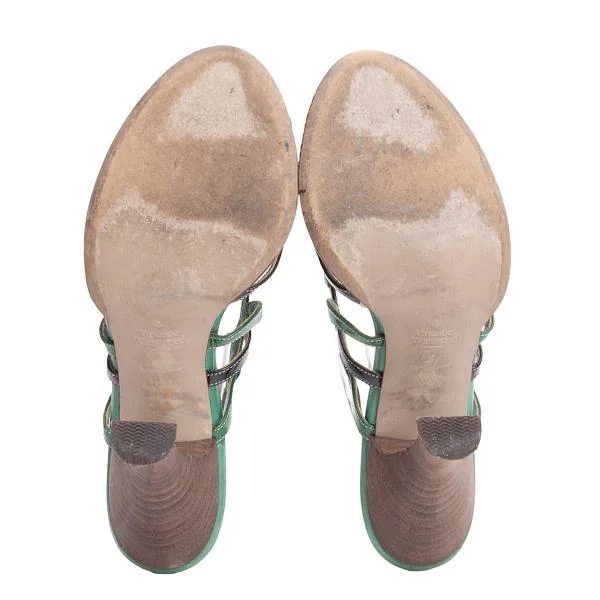 ヴィヴィアンウエストウッドVivienne Westwood エナメルレザーヒールサンダル 緑黄紺36.5(23.5位) K-145532_011