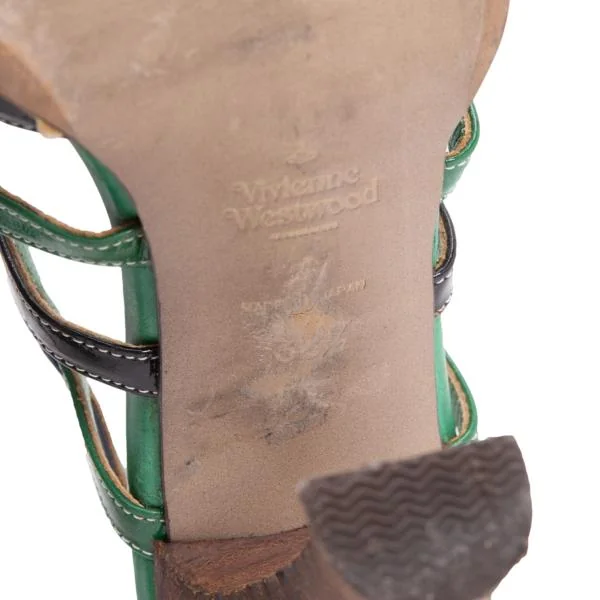 ヴィヴィアンウエストウッドVivienne Westwood エナメルレザーヒールサンダル 緑黄紺36.5(23.5位) K-145532_012