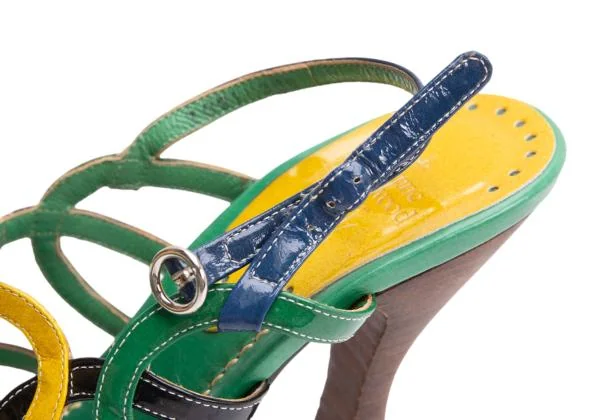 ヴィヴィアンウエストウッドVivienne Westwood エナメルレザーヒールサンダル 緑黄紺36.5(23.5位) K-145532_013