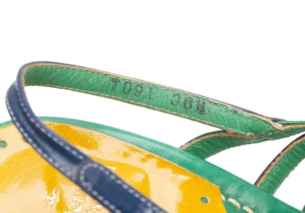ヴィヴィアンウエストウッドVivienne Westwood エナメルレザーヒールサンダル 緑黄紺36.5(23.5位) K-145532_014