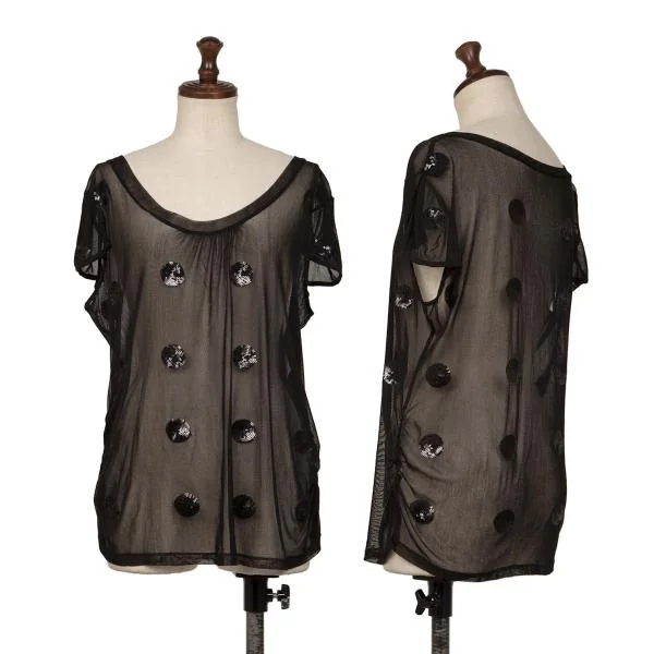 バジーレBASILE 28 スパンコールドットメッシュTシャツ 黒M位 K-145616_001