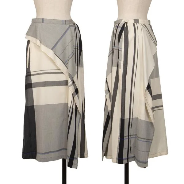  Y's Wool Overcheck Drape Design Skirt Ivory,Grey 1 K-145630_001
