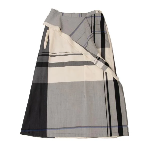  Y's Wool Overcheck Drape Design Skirt K-145630_002