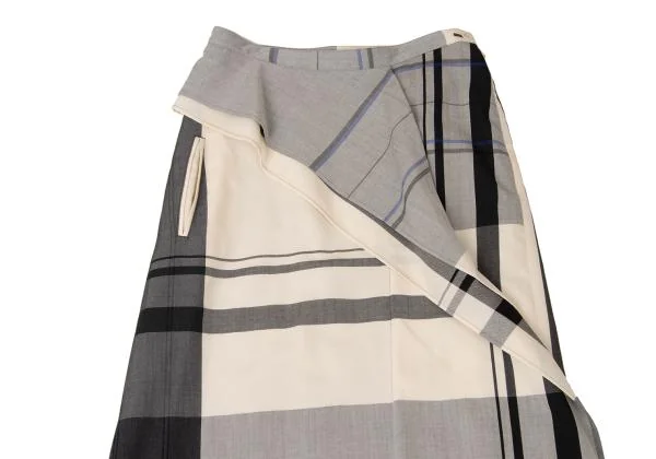  Y's Wool Overcheck Drape Design Skirt K-145630_003