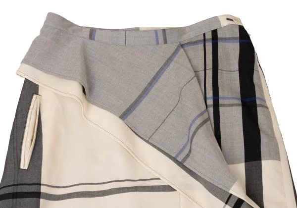  Y's Wool Overcheck Drape Design Skirt K-145630_004