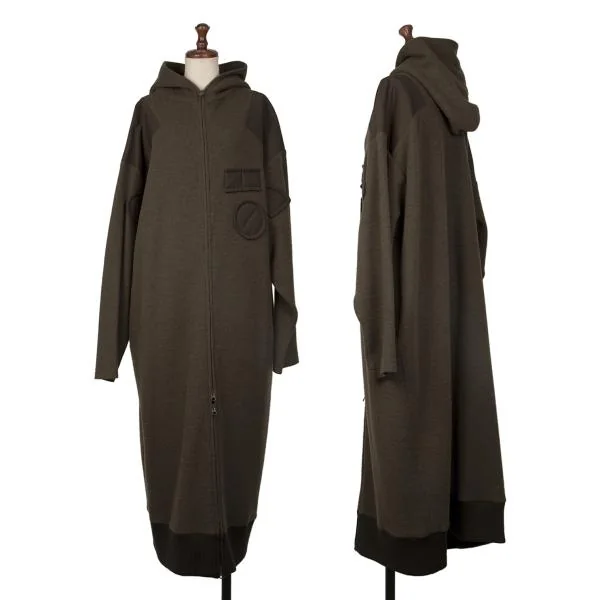 Y's Patch Design Rib Knit Hooded Coat Khaki 1 K-145662_001