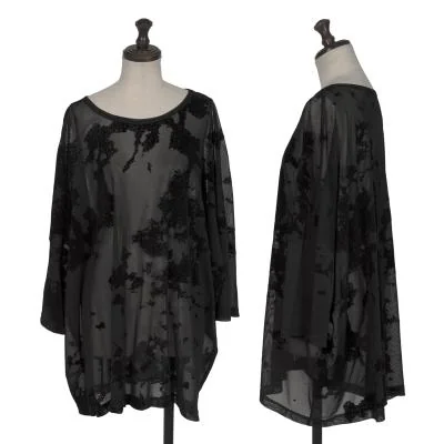 Y's Poly Flocked Print See-through T shirt
