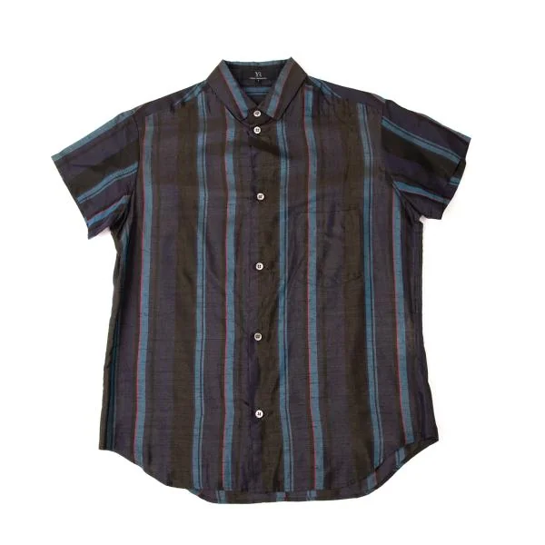 Y's Silk Blend Striped Short Sleeve Shirt K-145820_002