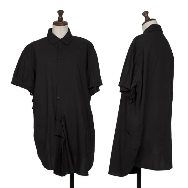 Y's Sleeve Drawstring Pocket Design Short Sleeve Shirt Black 3 K-145906_001
