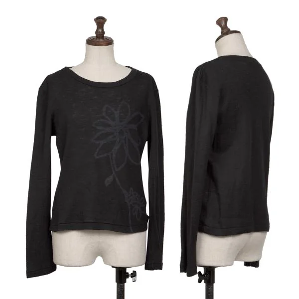 Y's Floral Printed Wool Knit Top Black 3 K-145911_001