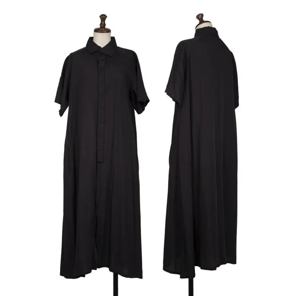 Y's Flat Collar Flare Short Sleeve Shirt Dress Navy 2 K-145929_001