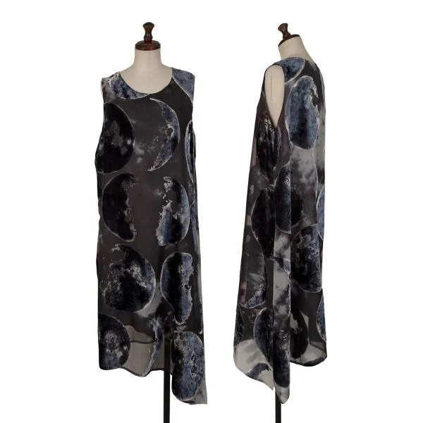 Y's Flocked Moon Print Sleeveless Dress Charcoal,Navy 2 K-146018_001