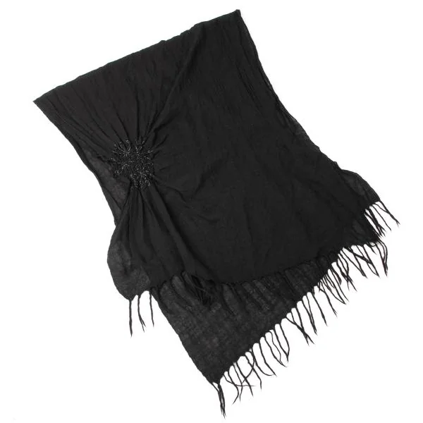 Yohji Yamamoto NOIR Wool Silk Shirring Stitch Fringe Stole Black  K-146043_001