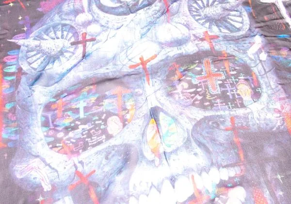 ヨウジヤマモトディスコードYohji yamamoto discord 笹田 靖人グラフィックプリントシルクストール 黒マルチ K-146045_006