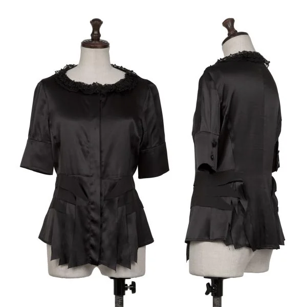 エンポリオアルマーニEMPORIO ARMANI シルクレースカラーストレッチブラウス 黒40 K-146054_001