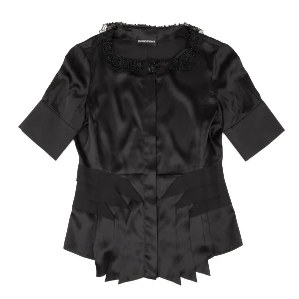 エンポリオアルマーニEMPORIO ARMANI シルクレースカラーストレッチブラウス 黒40 K-146054_002
