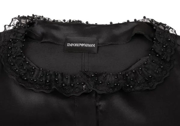 エンポリオアルマーニEMPORIO ARMANI シルクレースカラーストレッチブラウス 黒40 K-146054_006