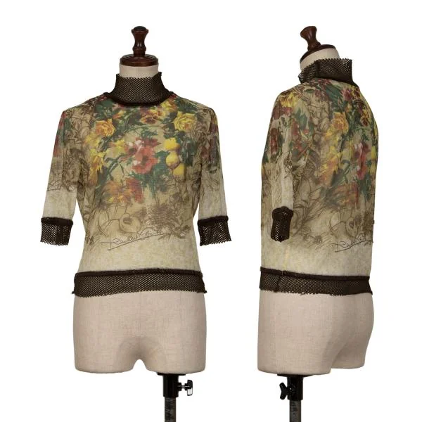 ジャンポールゴルチエ ファムJean Paul GAULTIER FEMME フラワープリントメッシュ切替パワーネットカットソー マルチ40 K-146087_001