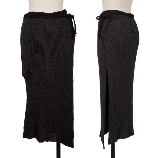 Jean Paul GAULTIER FEMME Pocket Design Rib Knit Wrap Skirt Charcoal 40 K-146096_001