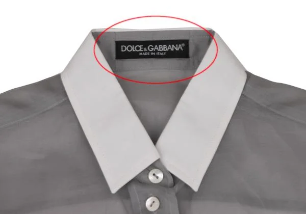ドルチェ&ガッバーナDOLCE&GABBANA シースルークレリックシャツ  グレー白S位 K-146102_004